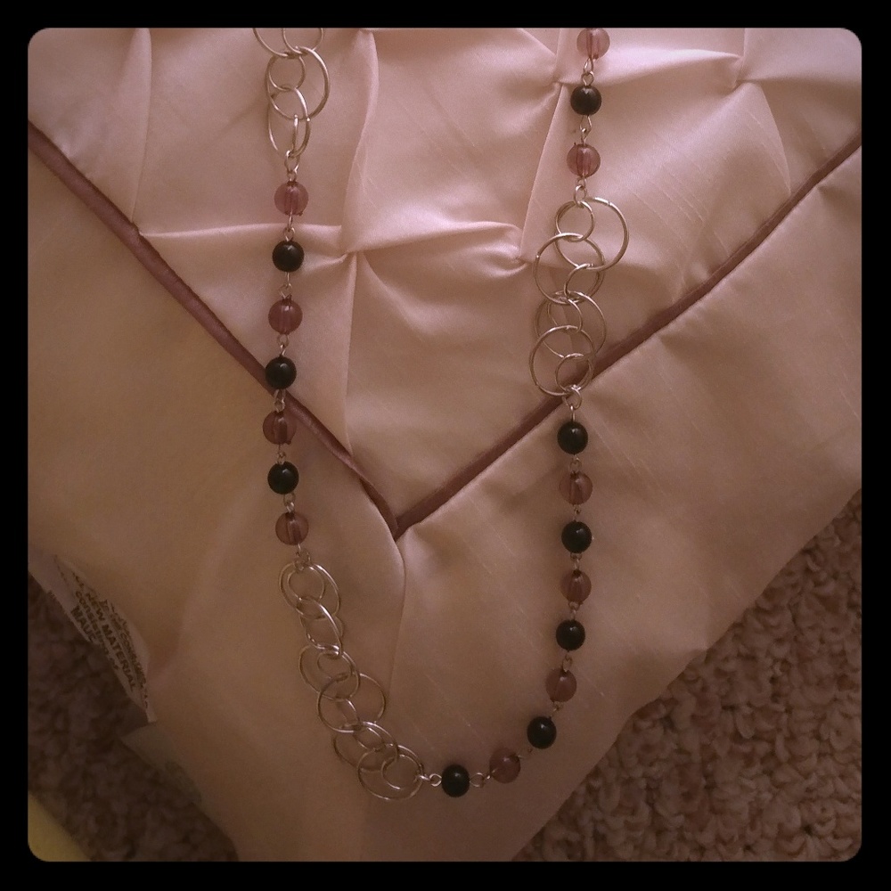 Black, Purple, & Silver beaded Necklace